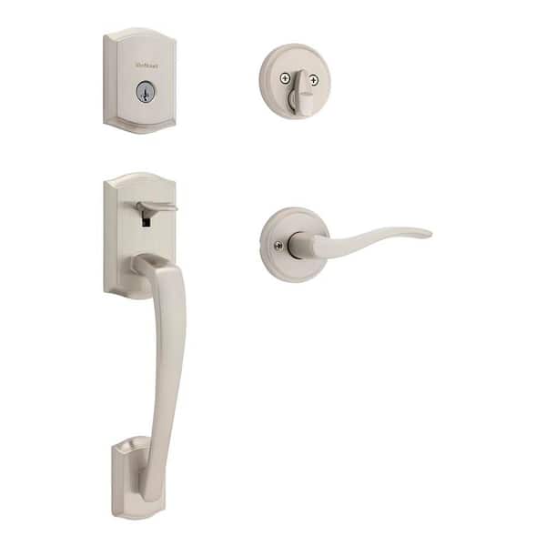 Prescott Satin Nickel Keyed Entry Single Cylinder Door Handleset with Sedona Door Handle Featuring SmartKey Security