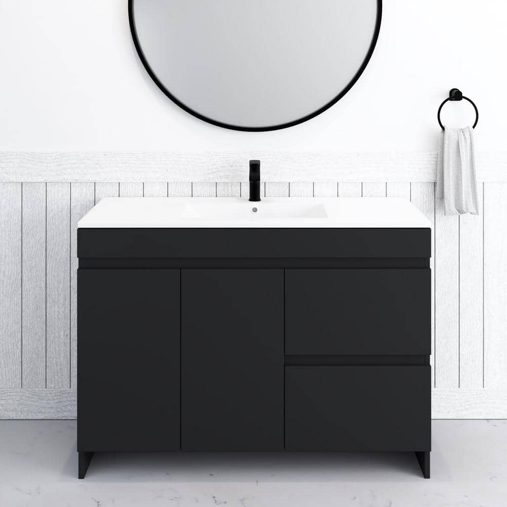 Mace 48 in. W x 18 in. D x 34 in. H Bath Vanity in Black with White Ceramic Top and Right-Side Drawers price history on PriceWatchPro