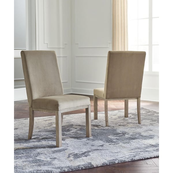 Chrestner Light Brown Polyester with Cushion and Solid Wood Frame Side Chair Set of 2
