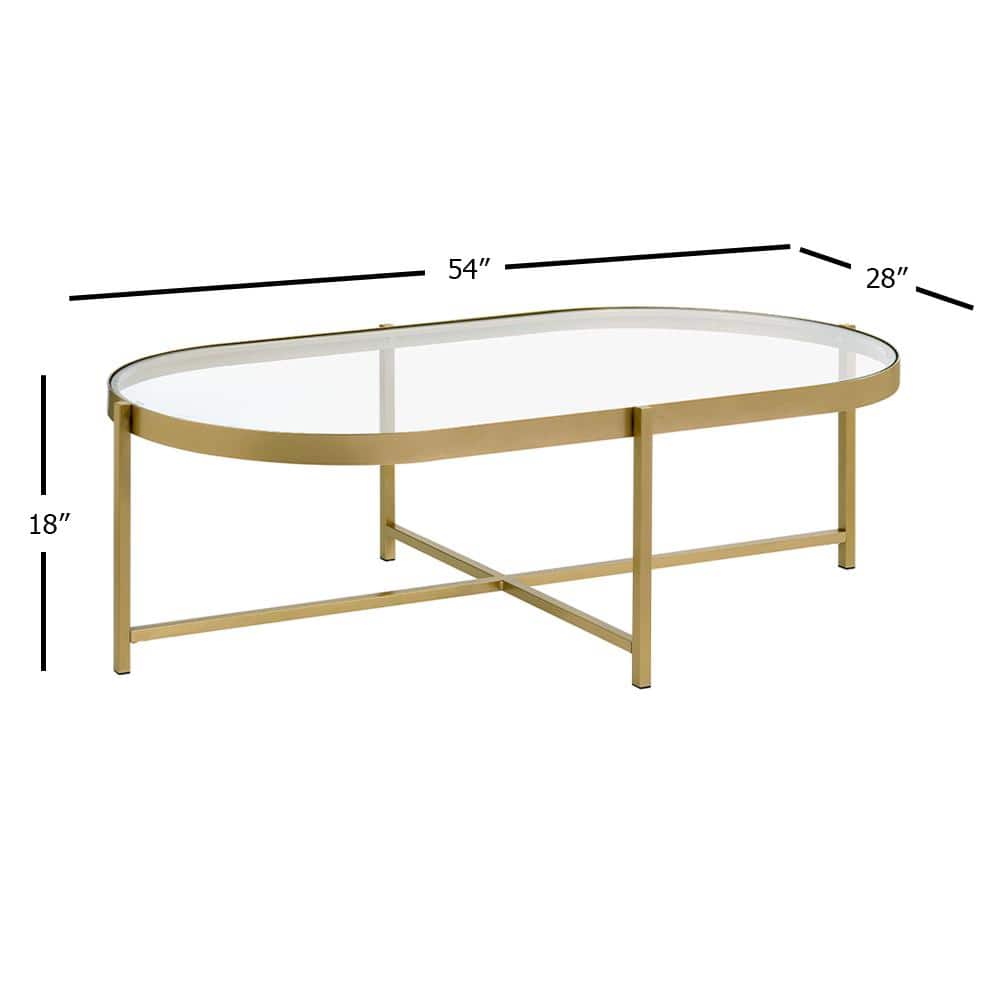 Elegant Oval Tempered Glass Outdoor Coffee Table with Gold Metal Base