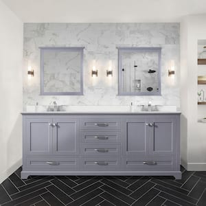 Dukes 80 in. W x 22 in. D Dark Grey Double Bath Vanity, Cultured Marble Top, Faucet Set, and 30 in. Mirrors