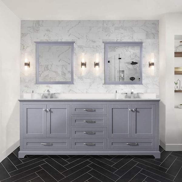 Lexora Dukes 80 in. W x 22 in. D Dark Grey Double Bath Vanity, Cultured Marble Top, Faucet Set, and 30 in. Mirrors