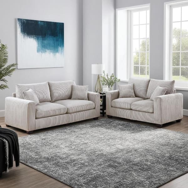 Jesica 34 in. Square Arm Fabric Rectangle Shape with 2 Accent Pillow Sofa in. Ivory and Black (Set of 2)