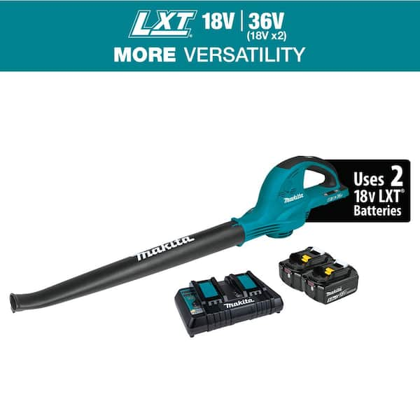 Makita 208 MPH 155 CFM LXT 18V X2 (36V) Lithium-Ion Cordless Leaf Blower Kit with (2) Batteries 5.0Ah and Charger