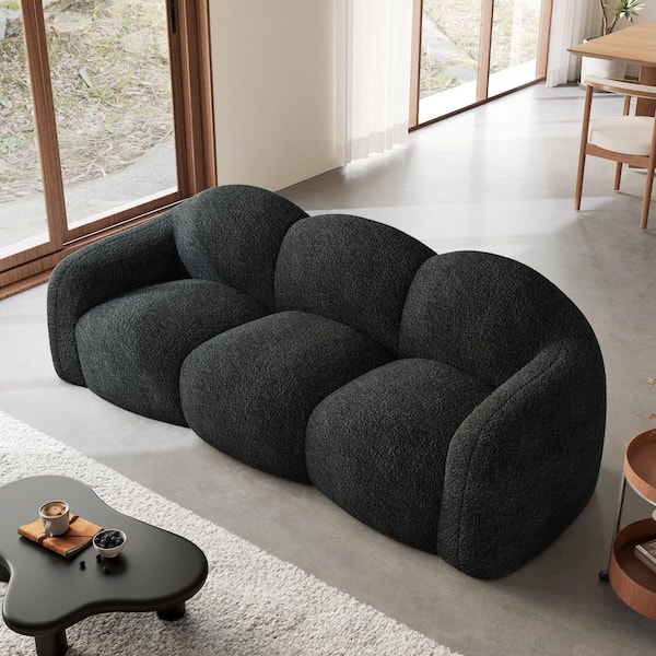 Magic Home 90 in. Straight Arm 3-Seater Curved Comfy Teddy Velvet