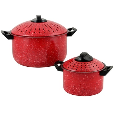Casselman 4-Piece Steel Nonstick Pasta Pot Set in Red Speckle