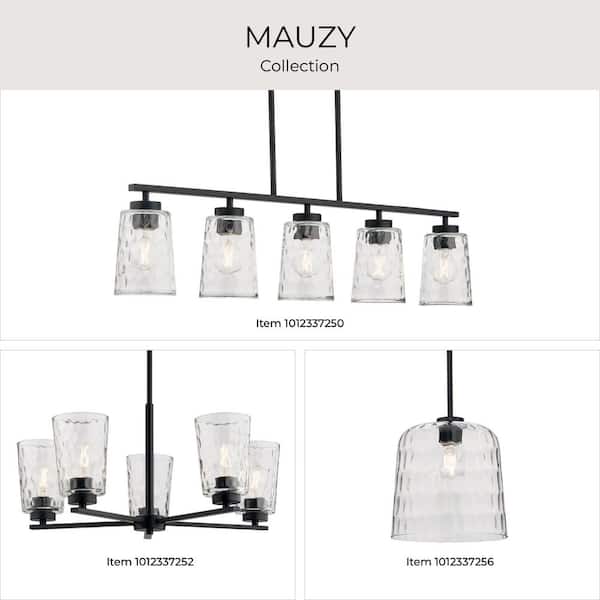 Mauzy Collection 5-Light Matte Black Transitional Chandelier with Clear Water Glass Shade for Dining Room