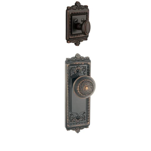 Grandeur Windsor Single Cylinder Timeless Bronze Combo Pack Keyed Differently with Knob and Matching Deadbolt