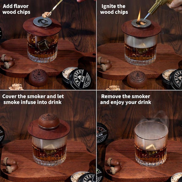 Lynzavix Gold Whiskey Smoker Kit with Torch, 4 Flavors Wood
