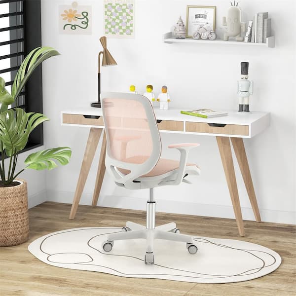 Pink Kids Desk Chair Ergonomic Children Study Chair with Breathable Mesh Back Armrests and Waterfall Edged Seat