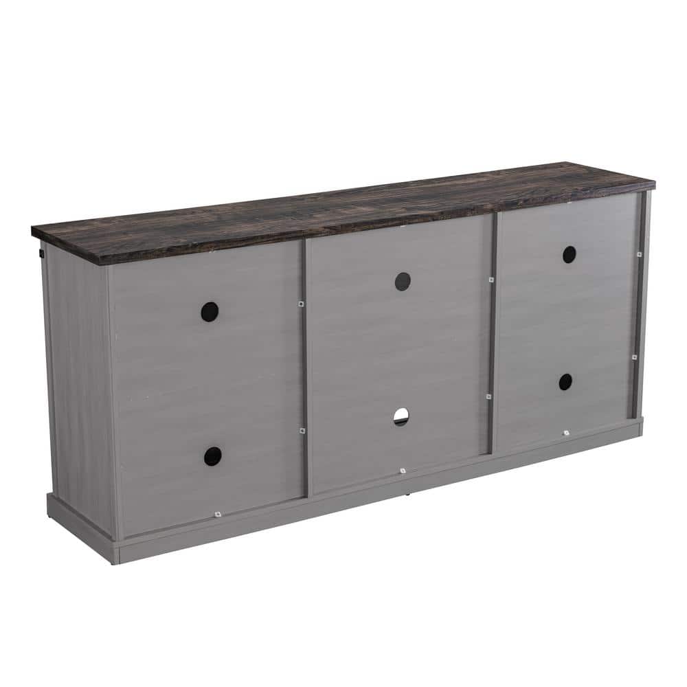 Gray Sliding Barn-Door TV Stand with Adjustable Shelves