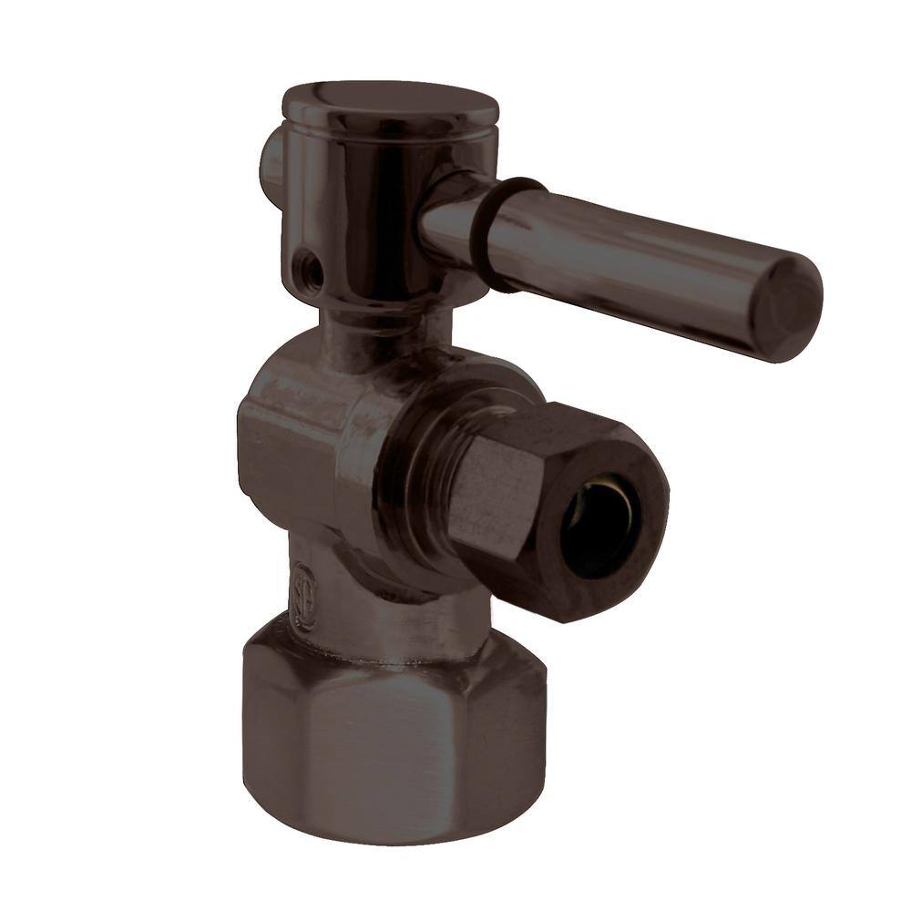 Westbrass 1/4-Turn Lever Handle Angle Stop Shut Off Valve, 1/2 in. IPS x 3/8 in. OD Compression Outlet, Oil Rubbed Bronze -  D103BL-12