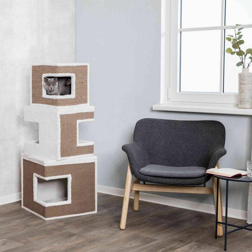 Lilo 48.4" Light Brown and White Sisal 3-Story Cat Tower