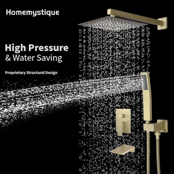Single Handle 3-Spray Shower Faucet 2.5 GPM with High Pressure in Brushed Gold