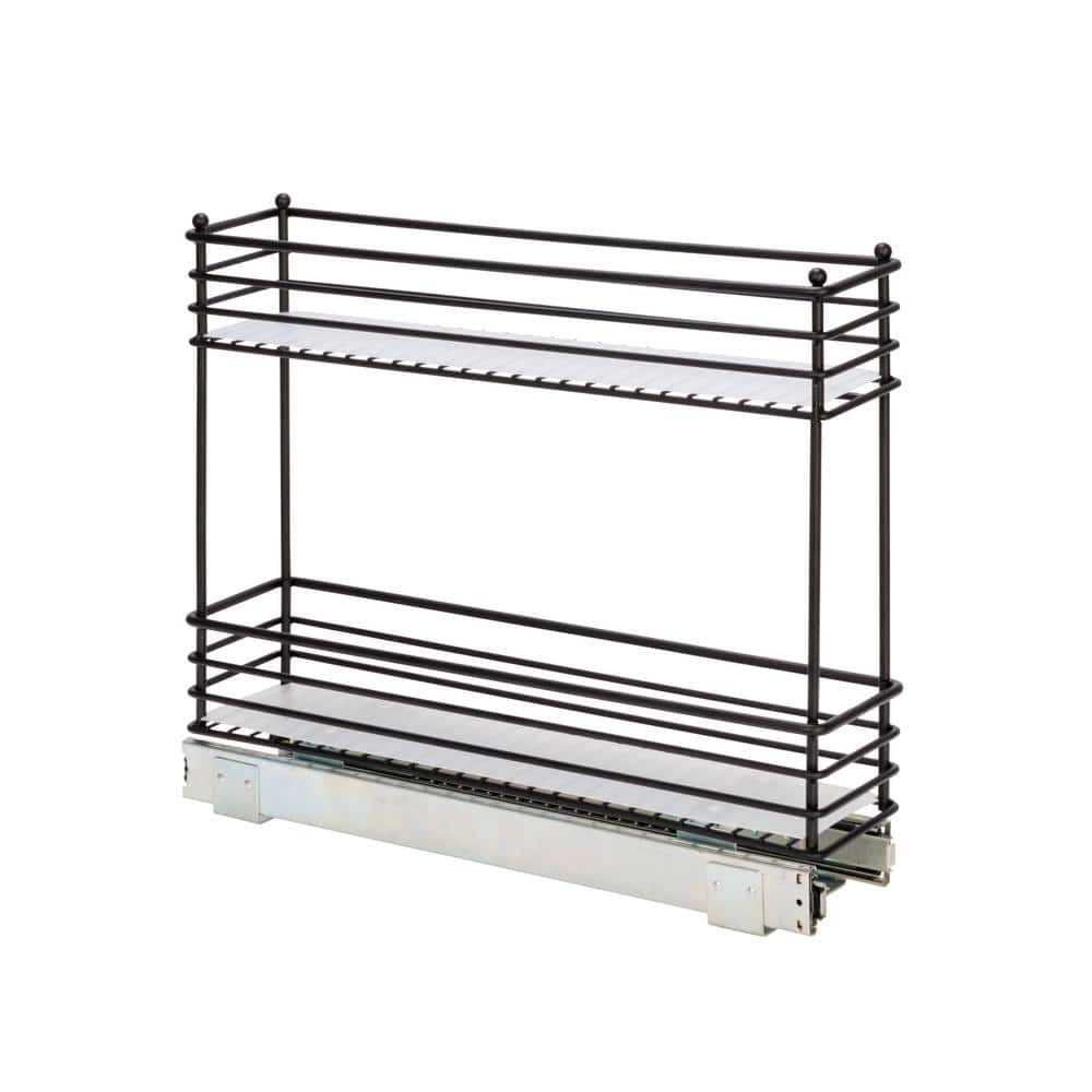 Black 2-Tier Steel Sliding Cabinet Organizer with Plastic Liners