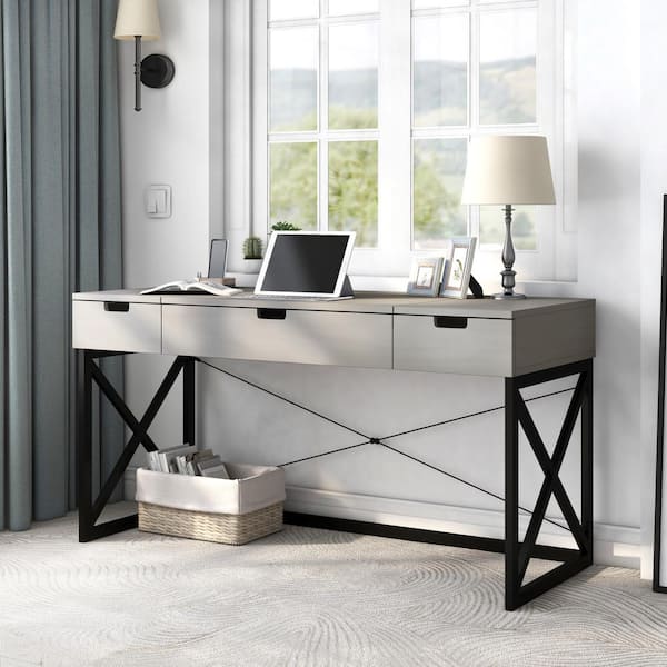 Conway 48in Gray Wood Writing Desk With Storage