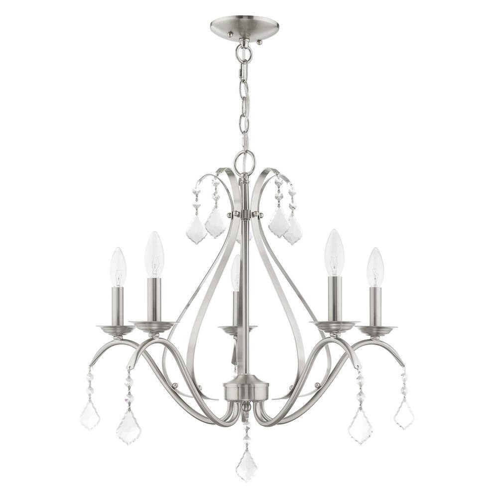 Brushed Nickel 5-Light Chandelier with Clear Crystals