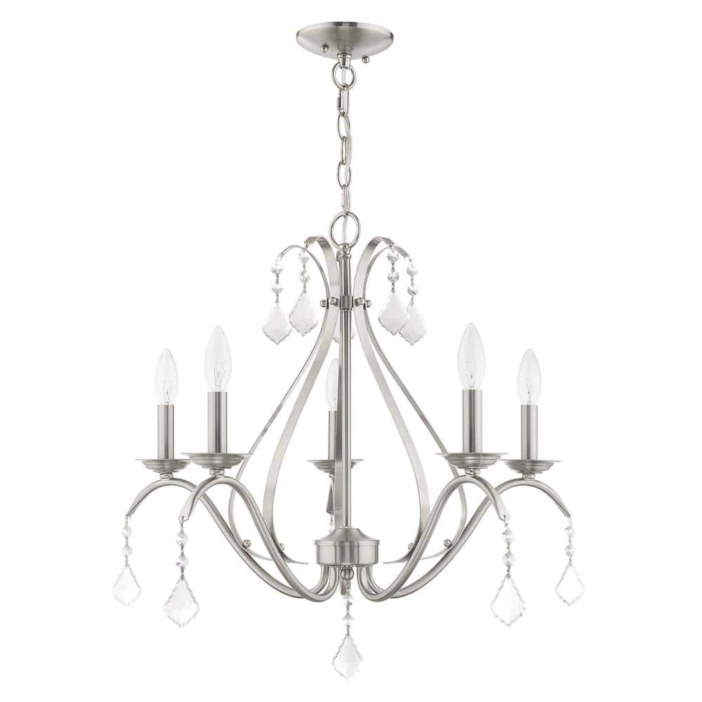 Brushed Nickel 5-Light Chandelier with Clear Crystals