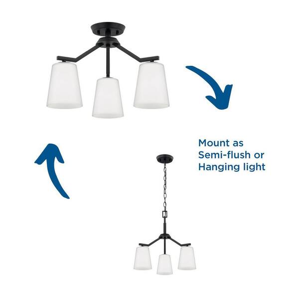 Progress Lighting Vertex 3-Light Matte Black Modern/Contemporary Etched Glass Cone Medium Hanging Pendant Light