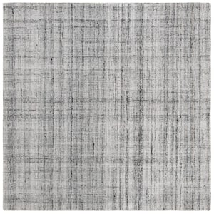 Abstract Gray/Black 4 ft. x 4 ft. Striped Square Area Rug