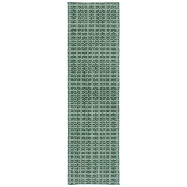 Terrace Dark Green/Light Green 2 ft. x 8 ft. Geometric Jewel Indoor/Outdoor Runner Rug