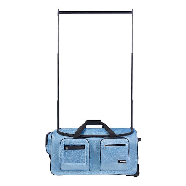 Dance Bag with Garment Rack 29 in. Rolling Dance Duffel with Wheels USB Port Height Adjustable Clothes Rack, Blue