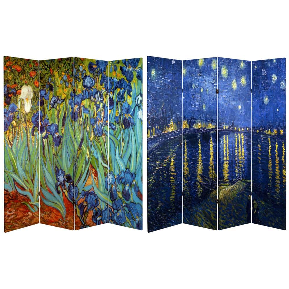 Oriental Furniture Van Gogh Fine Art Double Sided Room Divider Starry Night and Irises: Canvas Partition, No Assembly Required
