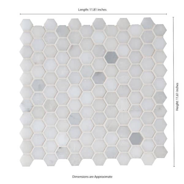 MSI Greecian White Mini Hexagon 11.61 in. x 11.81 in. x 10 mm Polished Marble Mesh-Mounted Mosaic Tile (0.95 sq. ft.) MSI Greecian White Mini Hexagon 11.61 in. x 11.81 in. x 10 mm Polished Marble Mesh-Mounted Mosaic Tile (0.95 sq. ft.)
