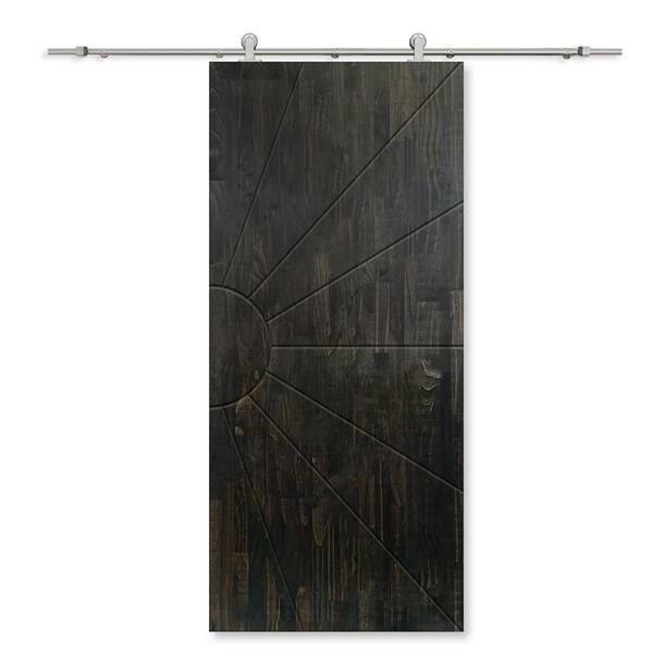 CALHOME 30 in. x 96 in. Charcoal Black Stained Pine Wood Modern Interior Sliding Barn Door with Hardware Kit