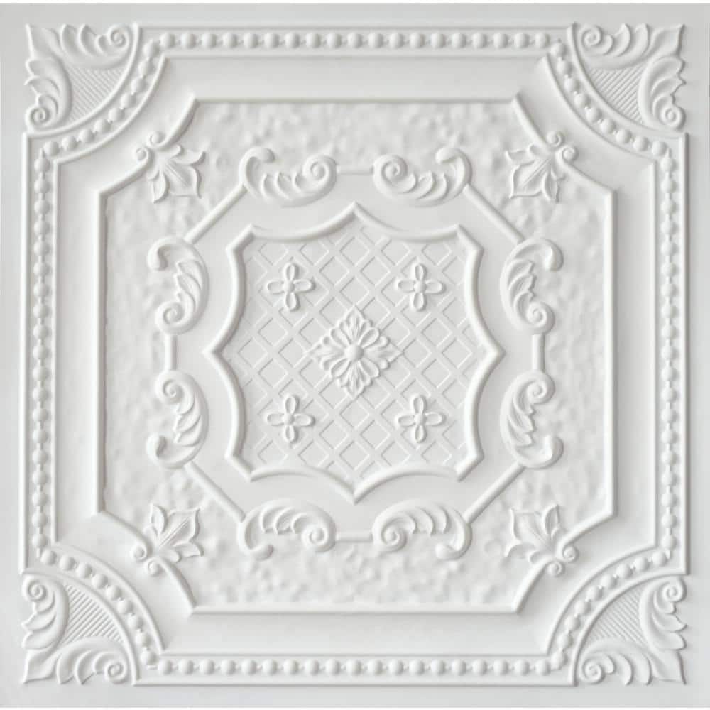 Elizabethan Shield White Matte 2 ft. x 2 ft. PVC Glue Up or Lay in Faux Tin Ceiling Tile (300 sq. ft./Case) price history on PriceWatchPro