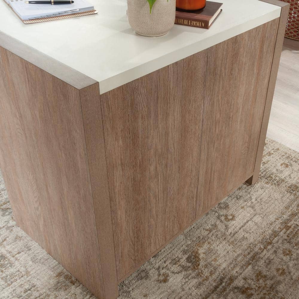 Brushed Oak and White Wood Desk with Storage Shelves