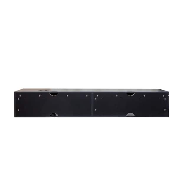 70.87 in. W x 15.75 in. D Black Wood Floating Decorative Wall Shelf with Led