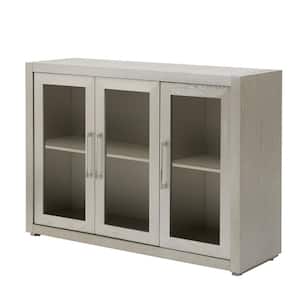 48 in. W x 15.7 in. D x 35.4 in. H Light Gray Linen Cabinet with 3 Glass Doors and Adjustable Shelves
