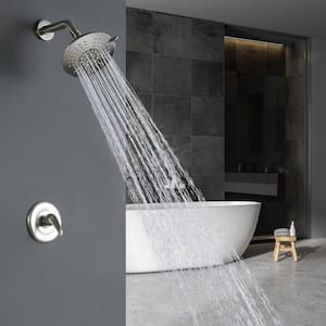 5-Spray Patterns with 4 GPM 6 in. Wall Mount Rain Fixed Shower Head in Brushed Nickel
