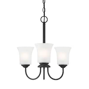 Bronson 3-Light Matte Black Chandelier with Frosted Glass Shades