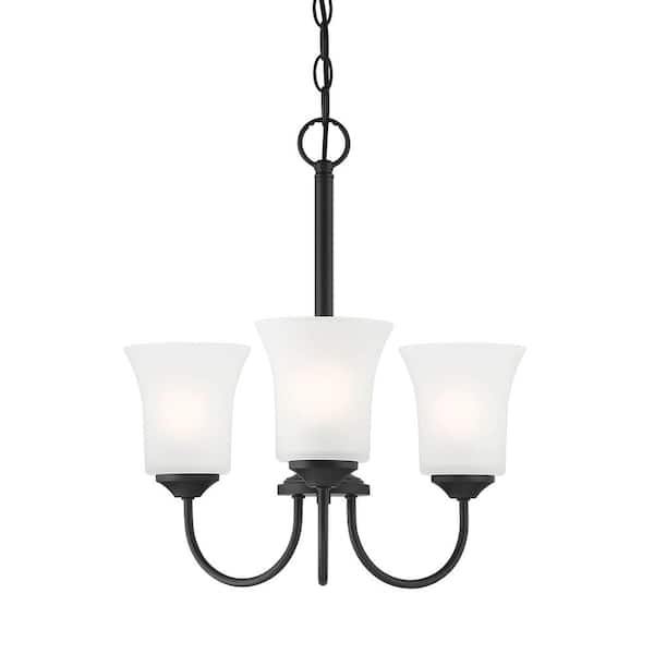 Designers Fountain Bronson 3-Light Matte Black Transitional Shaded Chandelier for Dining Areas with No Bulbs Included