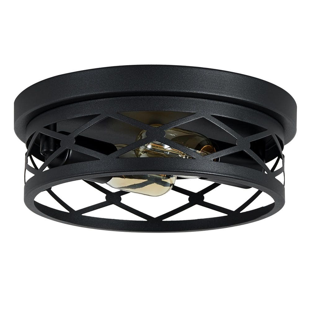 10.7 in. 2-Light Vintage Cage Matte Black Round Grid Flush Mount Ceiling Light for Bedroom price history on PriceWatchPro