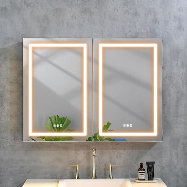 FUNKOL 48 in. W x 36 in. H Large Rectangular Black Aluminum Surface Mount Medicine Cabinet with Mirror