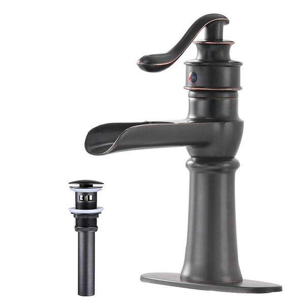 Boyel Living Waterfall Single Hole Single-Handle Vessel Bathroom Faucet With Pop-up Drain Assembly in Oil Rubbed Bronze