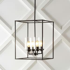 Everly 15.5 in. 4-Light Industrial Farmhouse Iron/Glass LED Pendant, Oil Rubbed Bronze