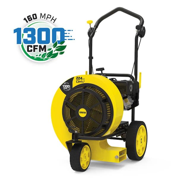 Champion Power Equipment 160 MPH 1300 CFM 224cc Walk-Behind Gas Leaf Blower with Swivel Front Wheel and 90° Flow Diverter
