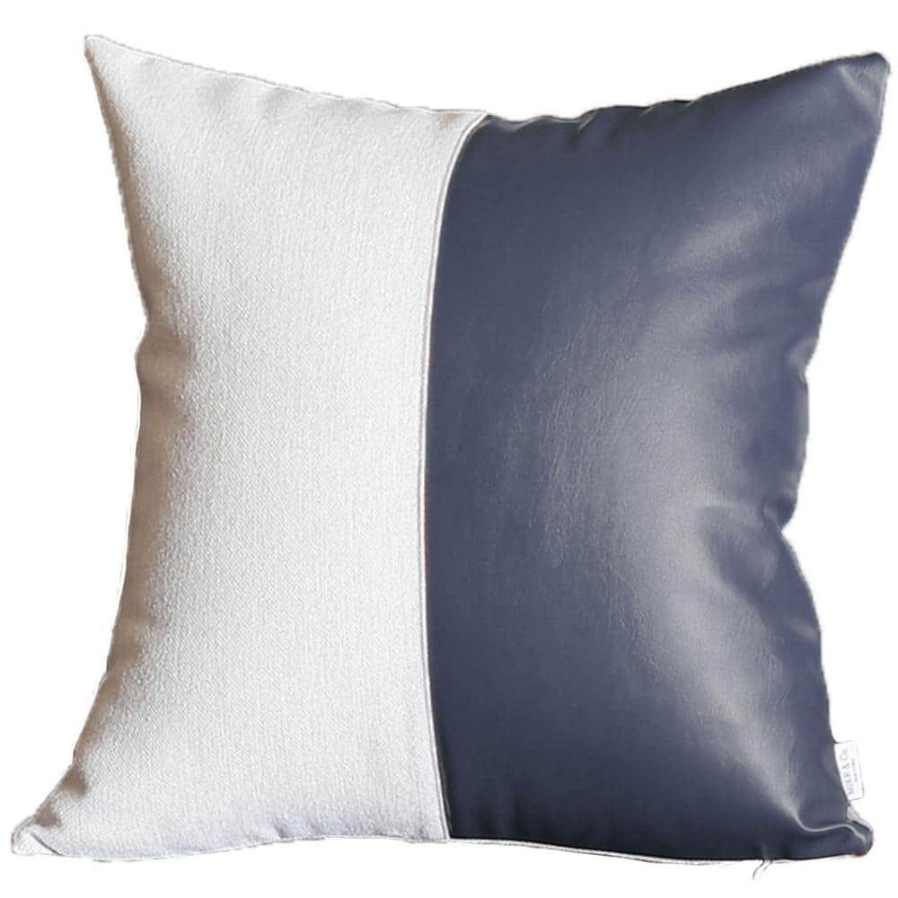 Navy Blue Boho Handcrafted Vegan Faux Leather Square Solid 17 in. x 17 in. Throw Pillow Cover -  MIKE & Co. NEW YORK, 936-7092-2663-2