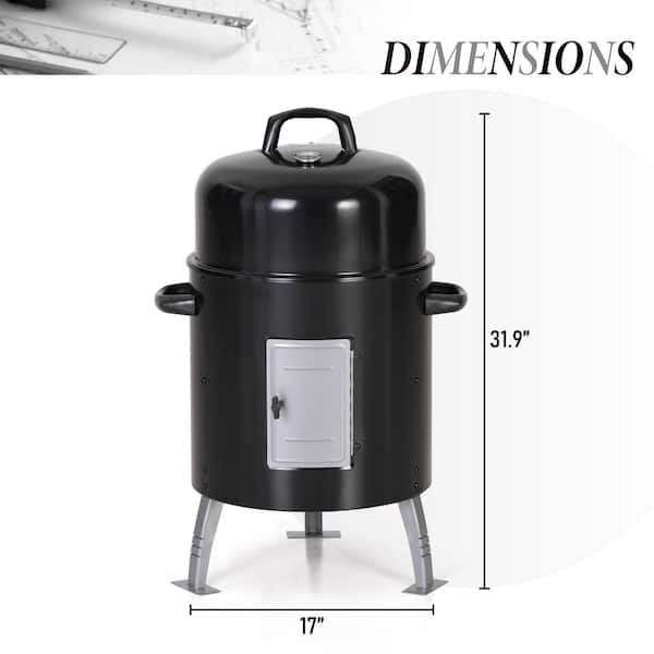 PHI VILLA 17 in. Charcoal Smoker in Black with Built In