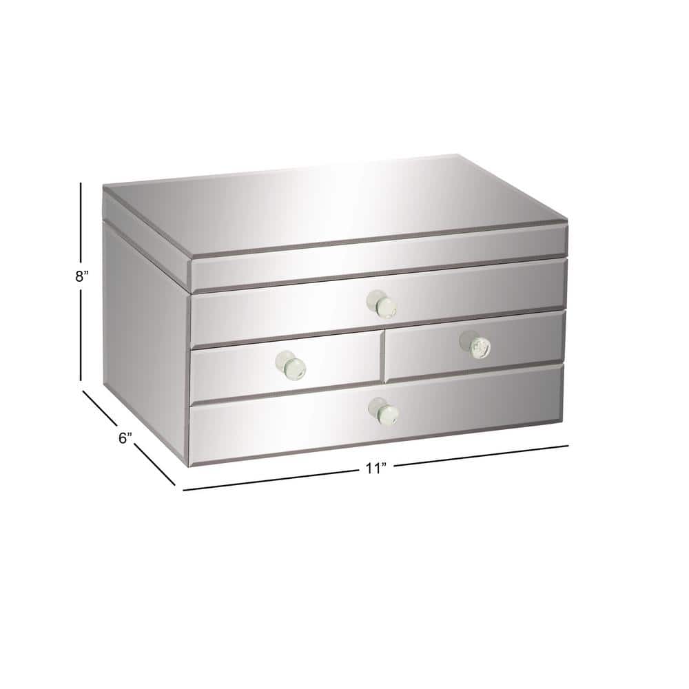 Silver Mirrored Glass 4-Drawer Jewelry Box