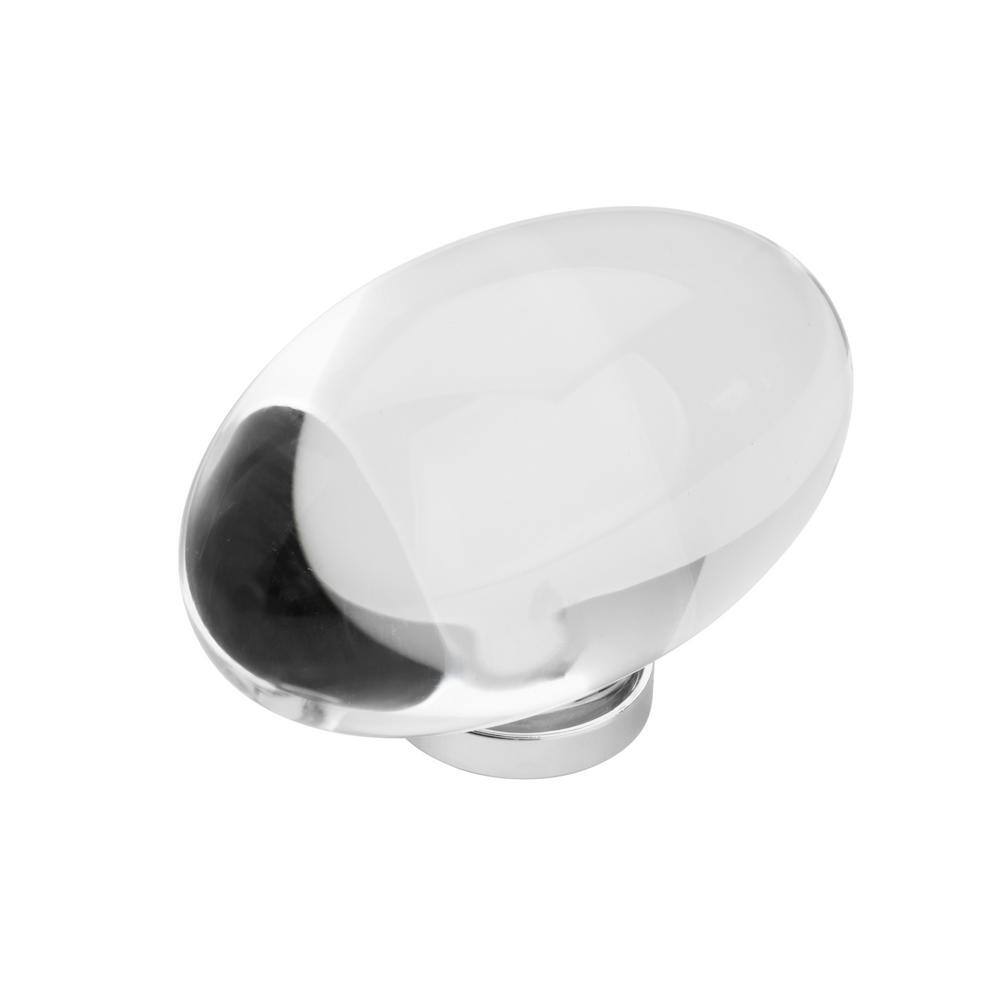 Oval Clear and Polished Chrome Modern Cabinet Knob
