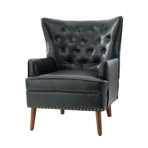 JAYDEN CREATION Minerva Vegan Leather Navy Armchair with Nailhead Trim