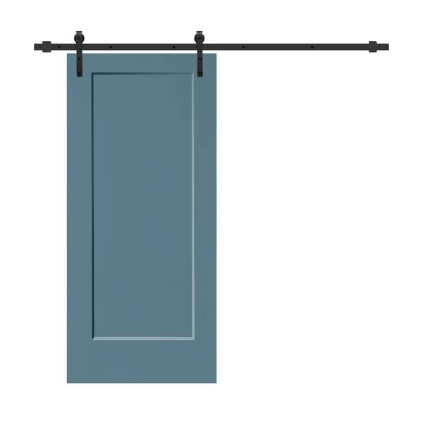 CALHOME 30 in. x 80 in. 1-Panel Dignity Blue Stained Composite MDF Interior Sliding Barn Door with Hardware Kit