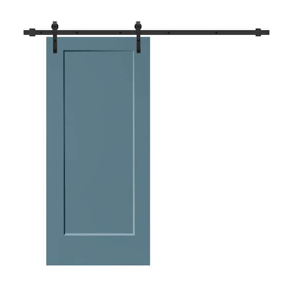 CALHOME 36 in. x 80 in. 1-Panel Dignity Blue Stained Composite MDF Interior Sliding Barn Door with Hardware Kit