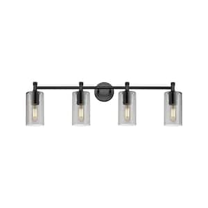 Crown Point 33.88 in. 4-Light Matte Black Vanity Light with Glass Shade