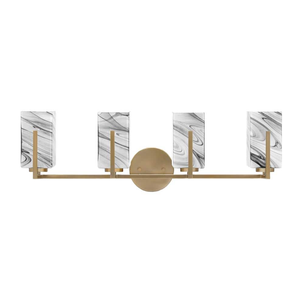 Cottonwood 28.5 in. 4-Light Vanity Light New Age Brass with 3.5 in. Square 